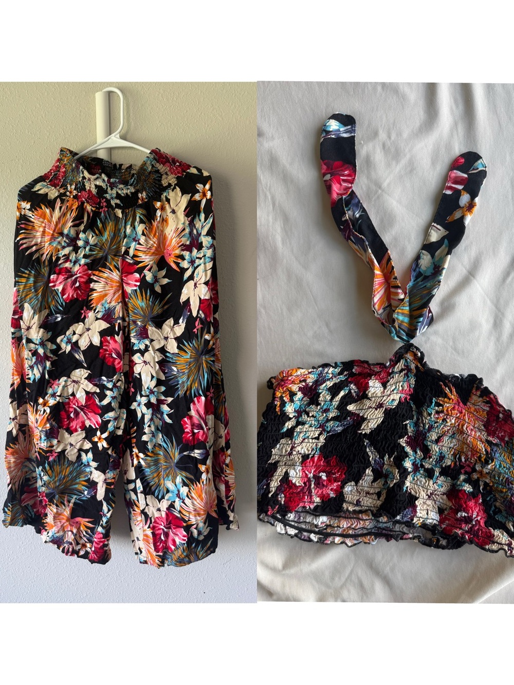 Floral Smocked Two-Piece Beach Set - Black Multi